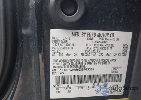 2013 Ford Expedition El Limited z USA, uszkodzony, nr VIN 1FMJK2A56DEF63384